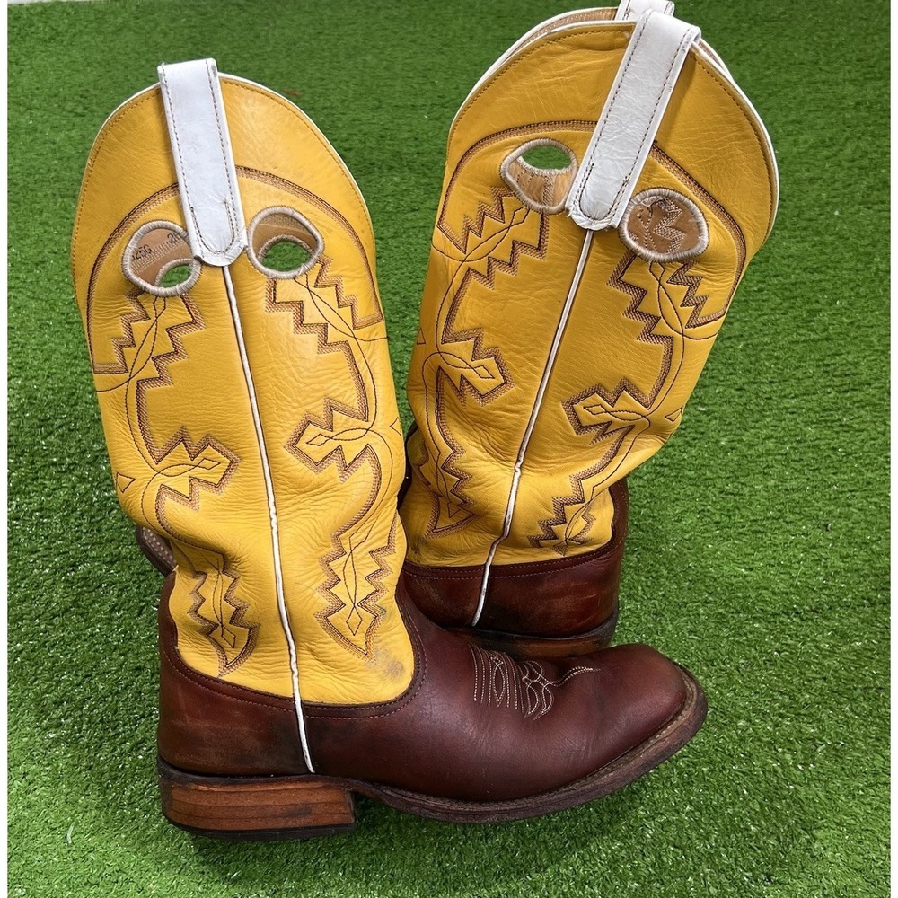 Vintage Women's Cowboy Boots 6.5 Yellow Natural Patina National Roper Supply 80s